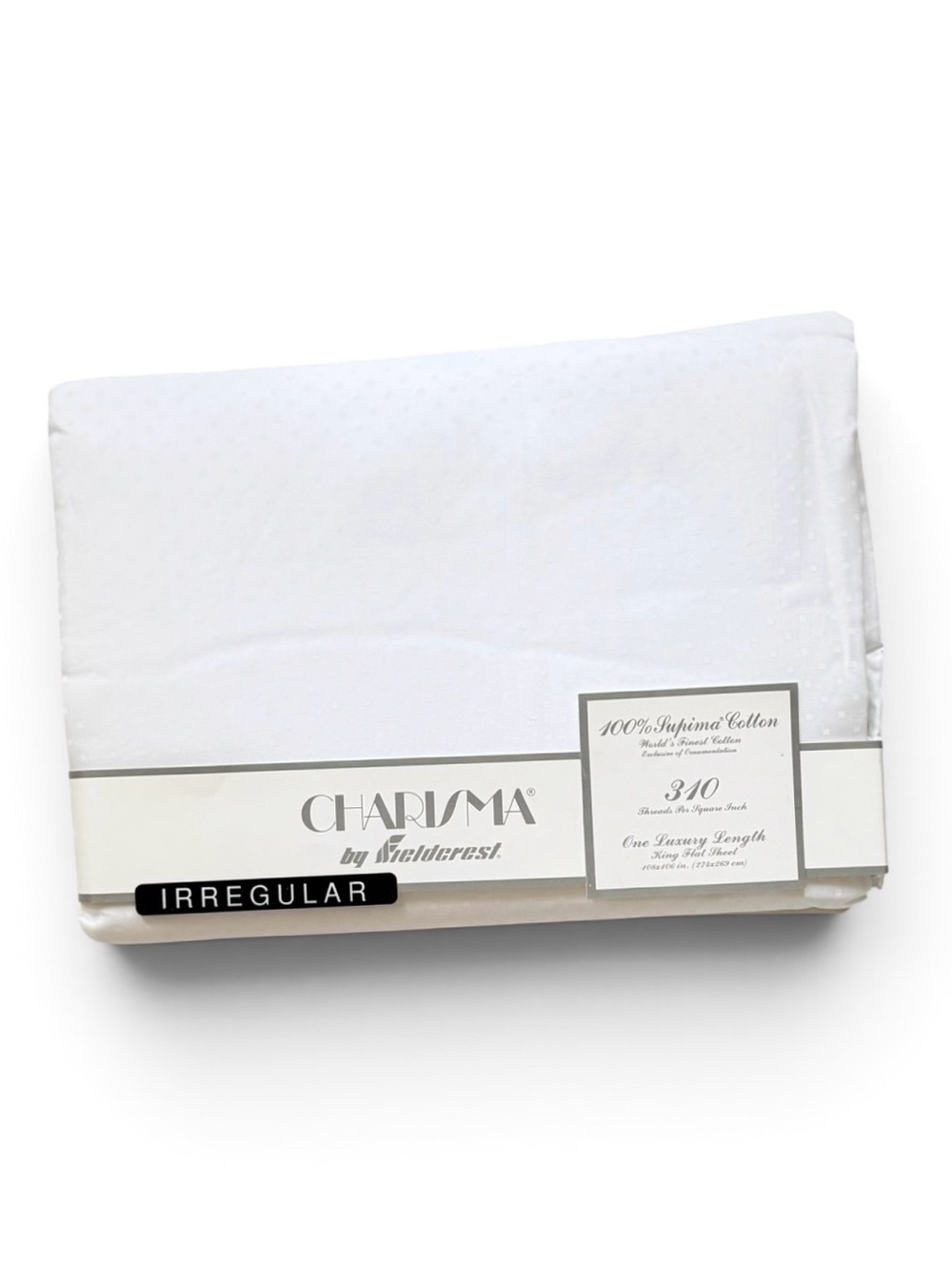 Charisma by Fieldcrest White Classic Dot 310 Thread Count Cotton King Flat Sheet